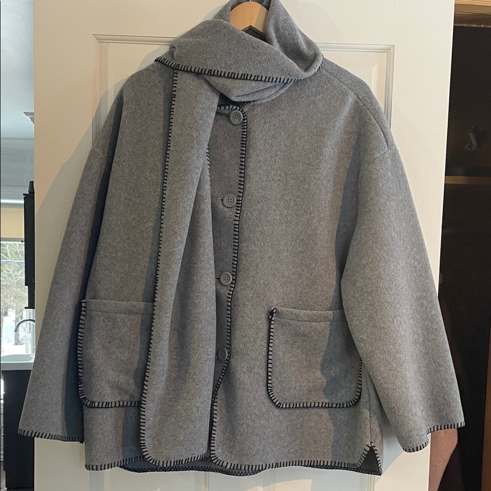 EIVISSA grey cape coat with scarf-Size L